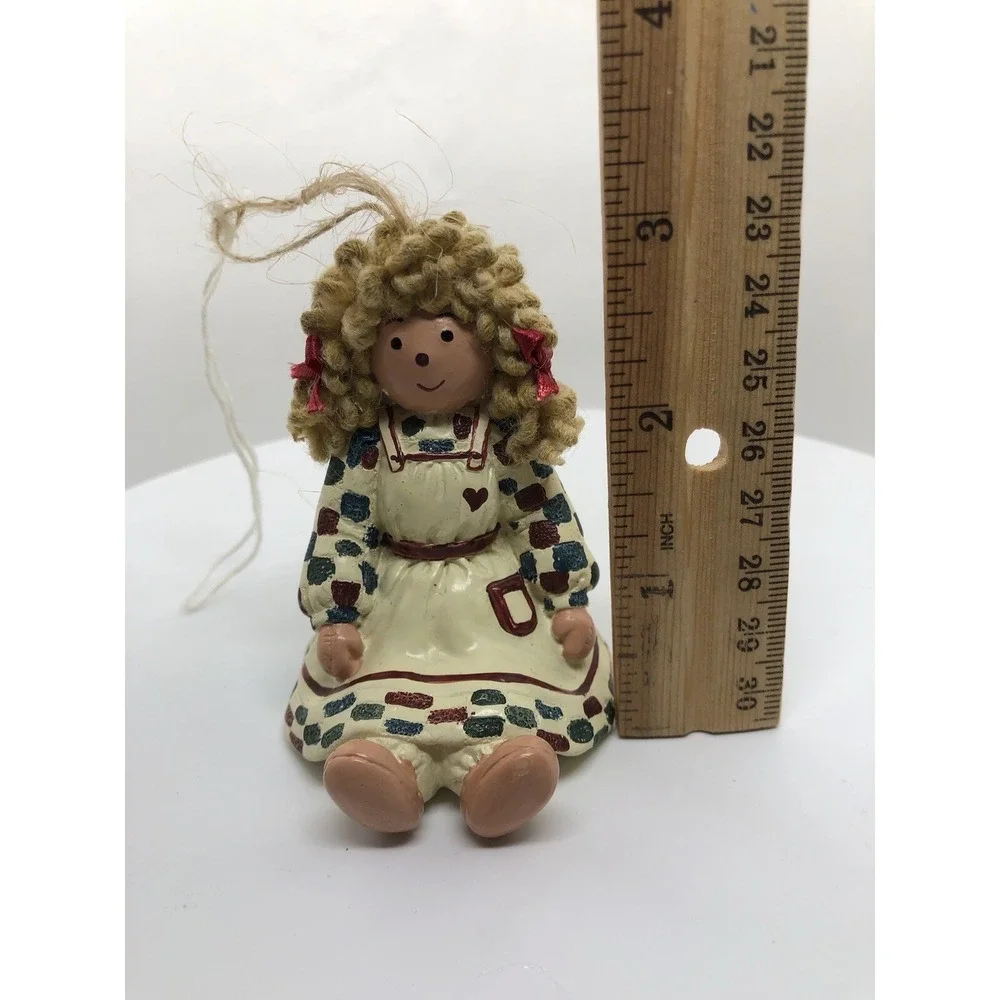 Girl Ornament Raffia Hair Patchwork Dress Christmas Doll 3